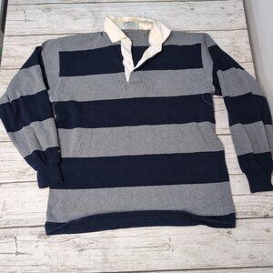 Barbarian Rugby Polo Shirt Navy Blue And Grey Stripes